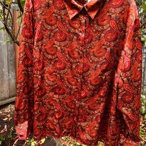 Jaclyn Smith Red Casual Button Down Shirt with Paisley Design